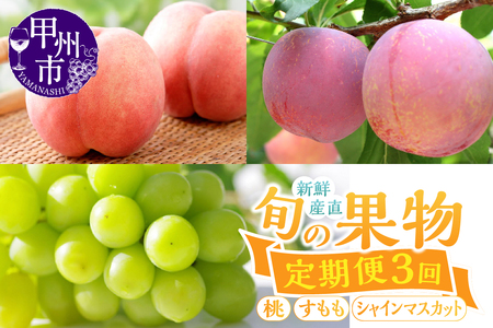 【定期便】新鮮産直甲州市！旬の果物3品定期便【2025年発送】（KSF）D-126【フルーツ 定期便 シャインマスカット 桃 すもも 果物 ぶどう ブドウ 葡萄 もも モモ 山梨県産 甲州市 先行予約 令和7年 2025年発送 期間限定】