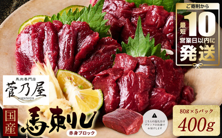 ★旅サラダで紹介されました★ 国産馬刺しブロック400g　馬刺し専用タレ付き 馬肉 冷凍 個装 パック 【10営業日以内発送】
