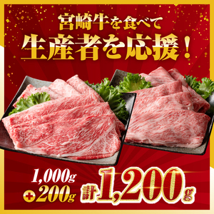 牛肉 ※最速便※ 生産者応援！ 宮崎牛 赤身 霜降り すきしゃぶ 2種 1,200g（通常1,000g+200g） 【 牛肉 牛肉 牛肉 牛肉 牛肉 】